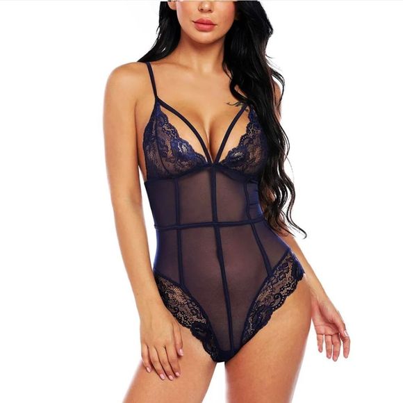 Sexy Lingerie Women See Through One Piece Lace Babydoll Teddy Bodysuit Jumpsuit - Picture 2 of 5